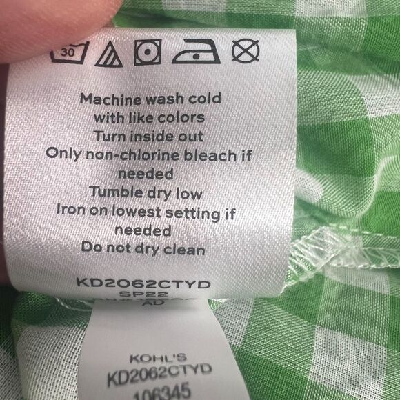 Draper James Smocked Peplum Tartan Top Womens Large Green White Flutter Sleeve - Picture 7 of 7